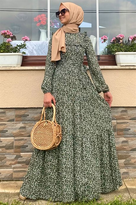 Berna Çiçekli Elbise Yeşil | ELBİSE